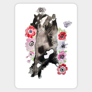 Black and White Cat with Flowers Sticker